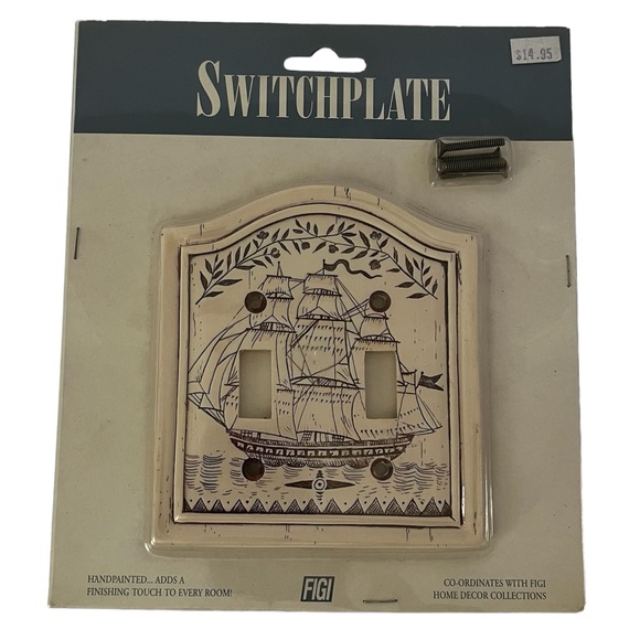 VINTAGE 1998 SEAFARER NAUTICAL DOUBLE SWITCHPLATE BY FIGI HOME DECOR COLLECTIONS - Picture 1 of 8